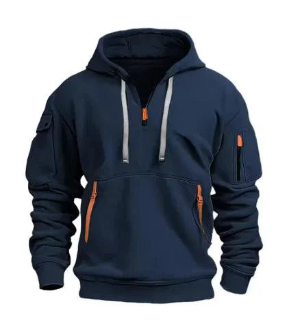Mandotos cotton dropped shoulder hooded sweatshirt with relaxed fit and cozy hood, shown in natural fabric and casual style.