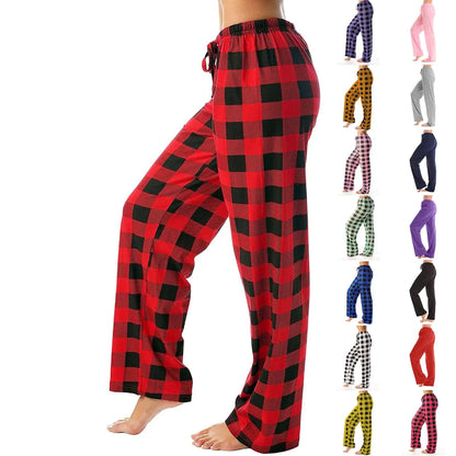 Mandotos cozy buffalo plaid cotton pajama pants with an elastic waistband, soft plaid pattern, perfect for comfortable lounging.