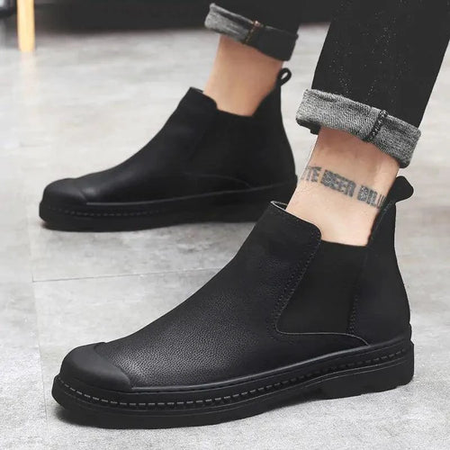 Mandotos cozy leather footwear with comfortable design, featuring rich brown leather and stylish stitching details.