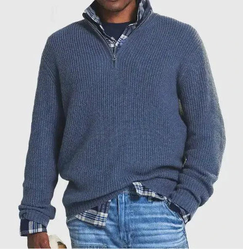 Mandotos cozy zip-up knit sweater in soft fabric, featuring a front zipper and a comfortable, casual fit for everyday wear.