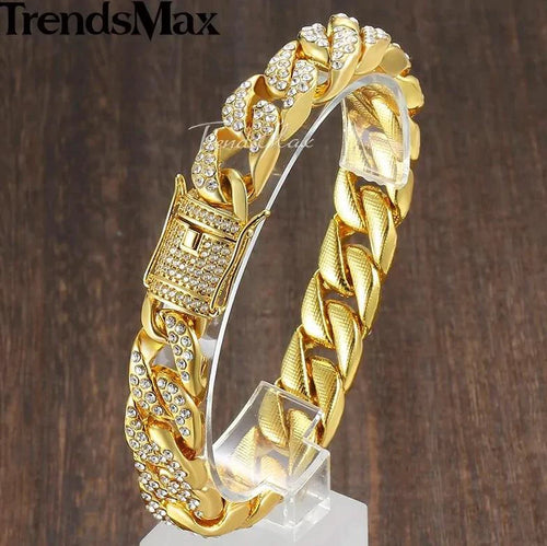 Gold Cuban curb bracelet by MANDOTOS featuring thick interlocking links on a polished chain.