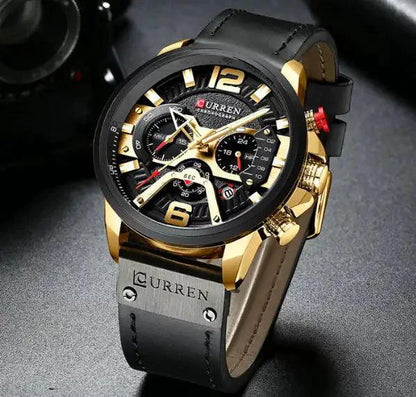 Mandotos Curren Chono 2022 Lux Watch with silver dial, black strap, and chronograph features, stylish men's wristwatch.