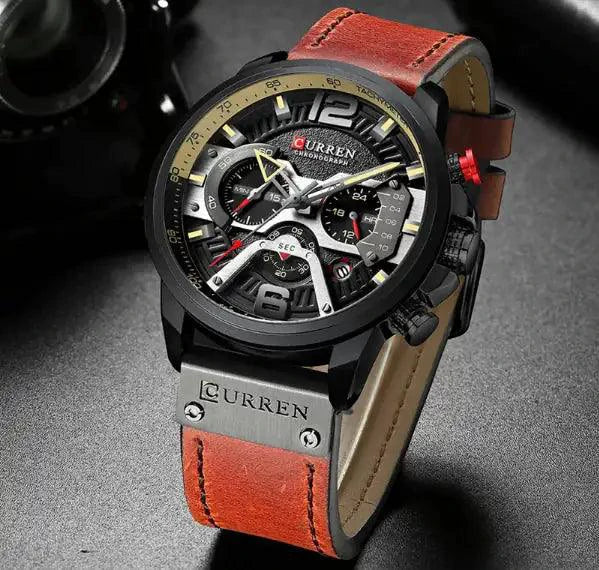 Mandotos Curren Chono 2022 Lux Watch with sleek design and metal strap, featuring a black dial and chronograph features.