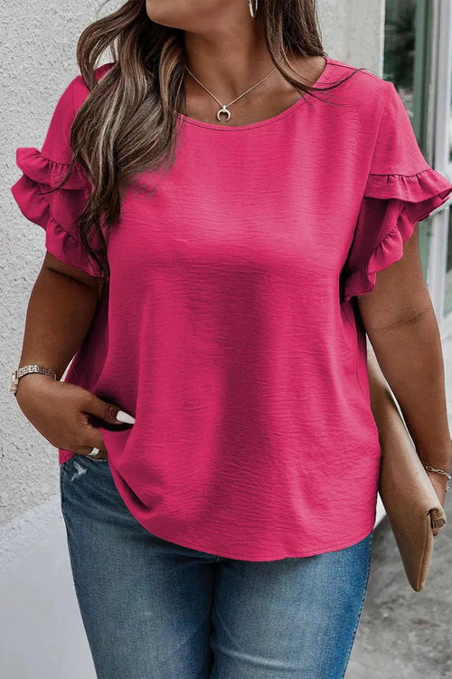 Mandotos Curvy Samantha Blouse featuring a stylish, flowy design with a V-neck and long sleeves, perfect for casual or office wear.