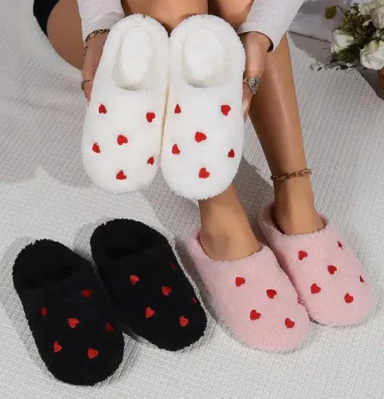Mandotos Cushy Heart Top Fluffy Slippers featuring soft, plush material and cozy heart design for comfortable indoor wear.