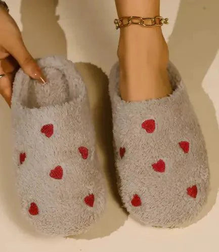 Comfortable Cushy Heart Top Fluffy Slippers by MANDOTOS featuring soft plush material and cozy design for indoor wear