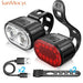 Mandotos cycling bicycle front and rear LED light set with waterproof taillight, USB rechargeable headlight and lantern for MTB.
