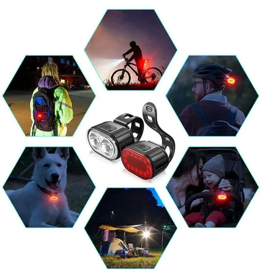 Mandotos cycling front and rear bike light set with USB charging, waterproof LED headlight and taillight for MTB and bike safety
