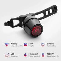 Mandotos cyclist's beacon USB rechargeable waterproof light mounted on a bike for visibility during night riding.