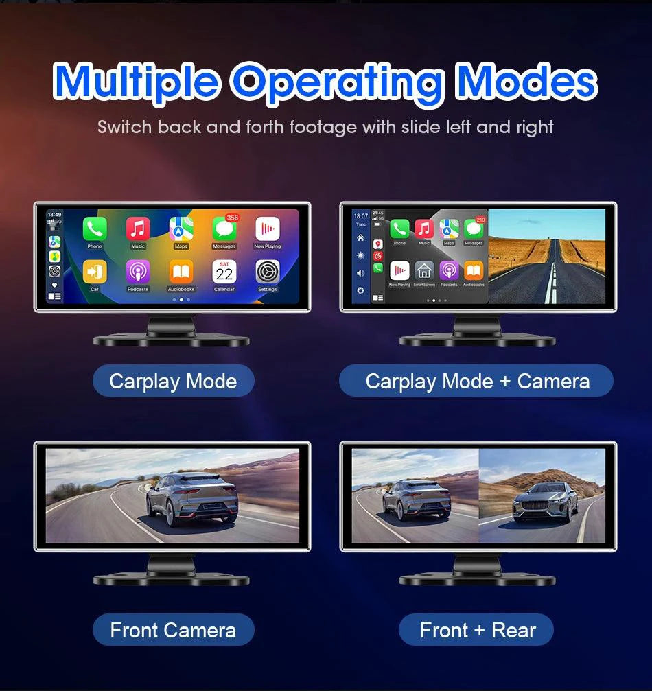 Mandotos 10.11.26-inch dash cam with 4K resolution and built-in GPS showing front view on a vehicle dashboard.