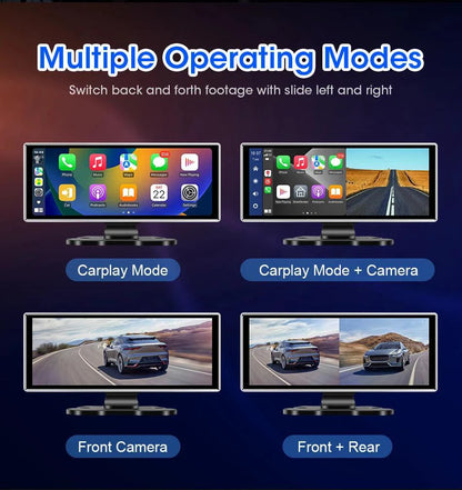 Mandotos 10.11.26-inch dash cam with 4K resolution and built-in GPS showing front view on a vehicle dashboard.