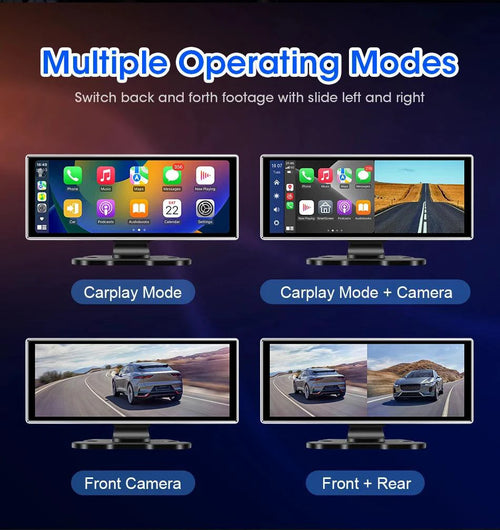 Mandotos 10.11.26-inch dash cam with 4K resolution and built-in GPS showing front view on a vehicle dashboard.