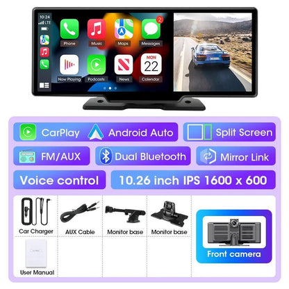 Mandotos dash cam 10.11.26-inch with 4K resolution and built-in GPS, showing the camera lens and display screen.