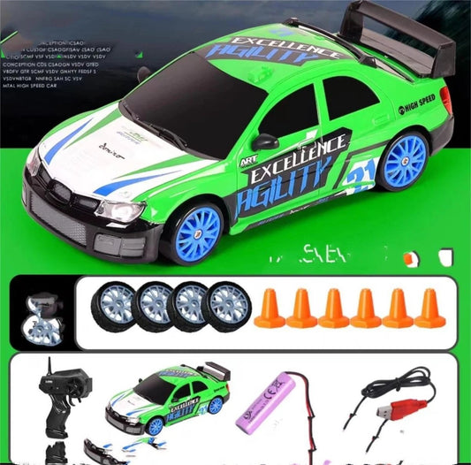 Mandotos 2.4G 4WD RC Drift Car toy featuring GTR and AE86 models, remote control racing vehicle for kids and Christmas gifts