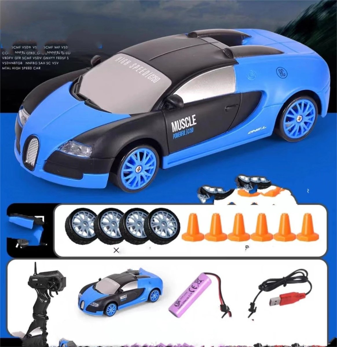 Mandotos 2.4G 4WD RC Drift Car toy with GTR AE86 model, remote control, perfect for children and racing enthusiasts.