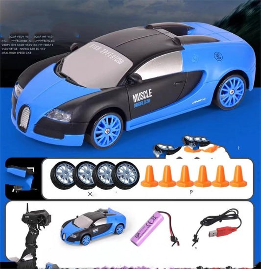 Mandotos 2.4G 4WD RC Drift Car toy with GTR AE86 model, remote control, perfect for children and racing enthusiasts.
