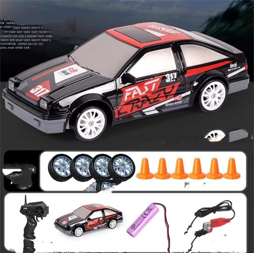Mandotos 2.4G 4WD RC Drift Car toy with GTR model and AE86 design, remote control racing car suitable for children.