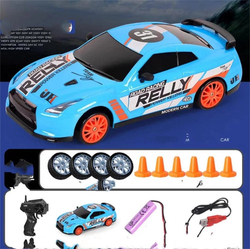 Mandotos 2.4G 4WD RC Drift Car toy with GTR and AE86 model, remote control, perfect for children and racing enthusiasts.