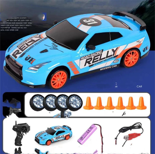 Mandotos 2.4G 4WD RC Drift Car toy with GTR and AE86 model, remote control, perfect for children and racing enthusiasts.