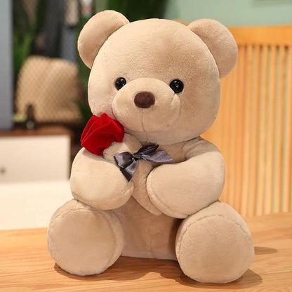 Mandotos 23-45cm plush teddy bear with hug roses, soft stuffed animal pillow, ideal for birthdays and Valentine’s Day gifts.