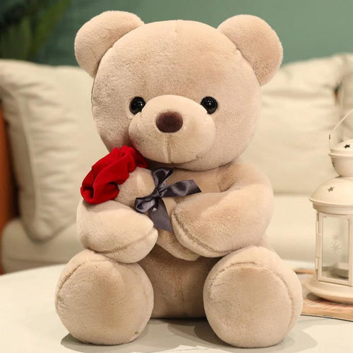 Mandotos 23-45cm plush teddy bear with hug roses design, soft stuffed animal doll perfect for birthday or Valentine's Day gift