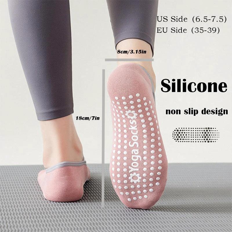 Mandotos women's yoga socks with non-slip grips, straps for balance, ideal for Pilates, Barre, ballet, dance, and barefoot workouts.