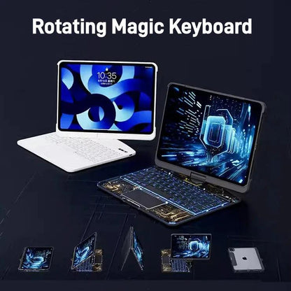 Mandotos 360 swivel clear iPad keyboard case with pen slot, Bluetooth-compatible smart trackpad keyboard cover.