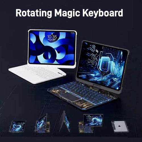 Mandotos 360 swivel clear iPad keyboard case with pen slot, Bluetooth-compatible smart trackpad keyboard cover.