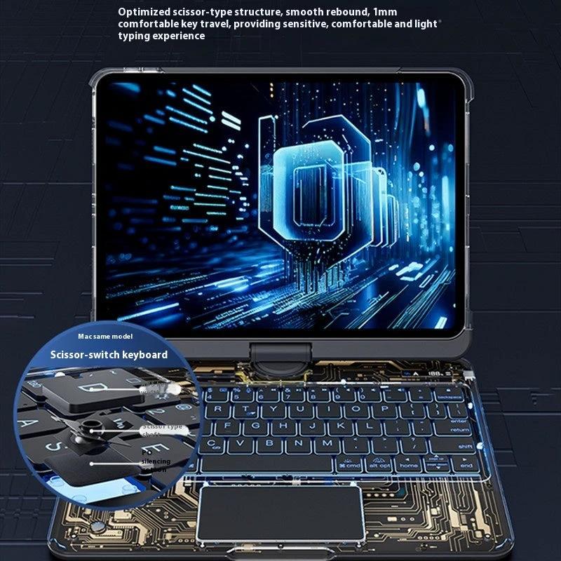 Mandotos 360 swivel clear iPad keyboard case with pen slot, Bluetooth-compatible smart trackpad cover and protective design