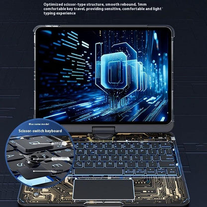 Mandotos 360 swivel clear iPad keyboard case with pen slot, Bluetooth-compatible smart trackpad cover and protective design