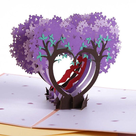 Mandotos 3D laser-cut engagement card with red heart and romantic silhouette, featuring intricate design and elegant details.