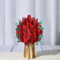 Mandotos 3D laser-cut engagement card featuring a red heart and romantic silhouette design.