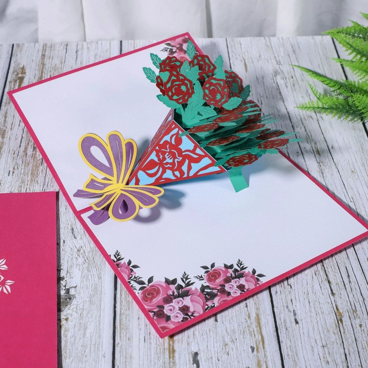 Mandotos 3D laser-cut engagement card featuring a red heart and romantic silhouette, perfect for special occasions.