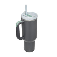 Mandotos 40 oz stainless steel insulated tumbler with handle, straw, spill-proof lid, tapered design, ideal for travel, gym, or office