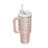 MANDOTOS 40 oz insulated stainless steel tumbler with handle, straw, spill-proof lid, tapered design, ideal for travel, gym, or office.