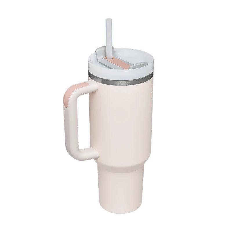 Mandotos 40 oz insulated stainless steel tumbler with handle, straw, spill-proof lid, perfect for coffee, travel, gym, and office.