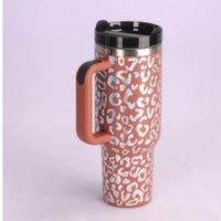 Mandotos 40 oz stainless steel insulated tumbler with handle, spill-proof lid, straw, ideal for coffee, travel, gym, and office use.