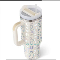 Mandotos 40 oz insulated stainless steel tumbler with handle, straw, spill-proof lid, ideal for coffee, travel, gym, and office use.