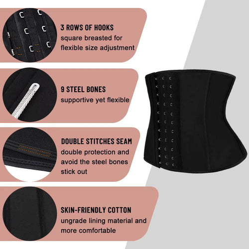 Mandotos ATBUTY 9-inch short torso sport girdle underwear for women with 9 steel bones and latex waist trainer corset.