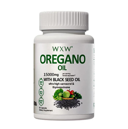 Mandotos black seed oil capsules in a bottle, showing the supplement's packaging and product label.