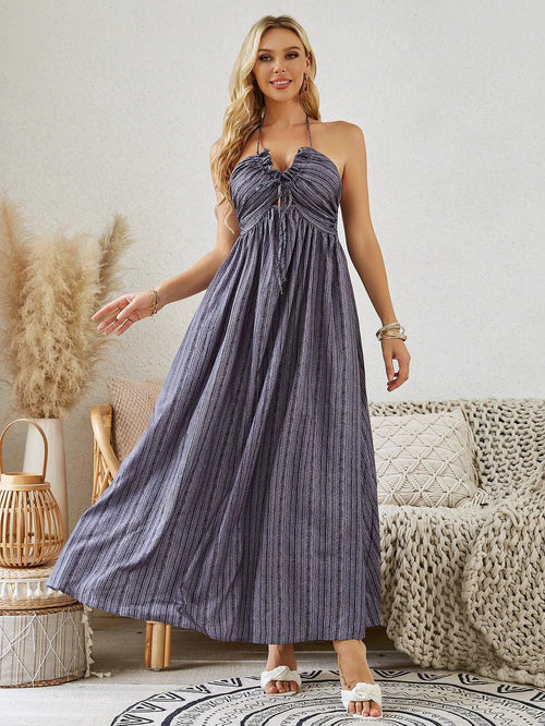 Mandotos women's bohemian halter maxi dress with sleeveless, flowy design perfect for summer beachwear.