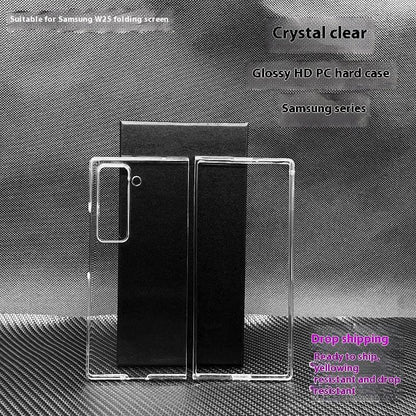 Mandotos transparent hard shell phone case with high permeability and HD anti-fall protection for iPhone or Samsung models.