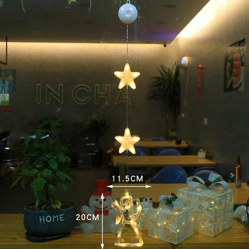Mandotos Christmas 3-piece LED star hanging lights with suction cups, battery-powered for home holiday decor.