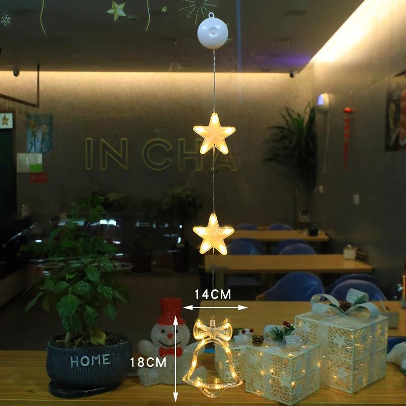 Mandotos Christmas 3-piece LED star hanging lights with suction cups, battery-powered home decor decoration.
