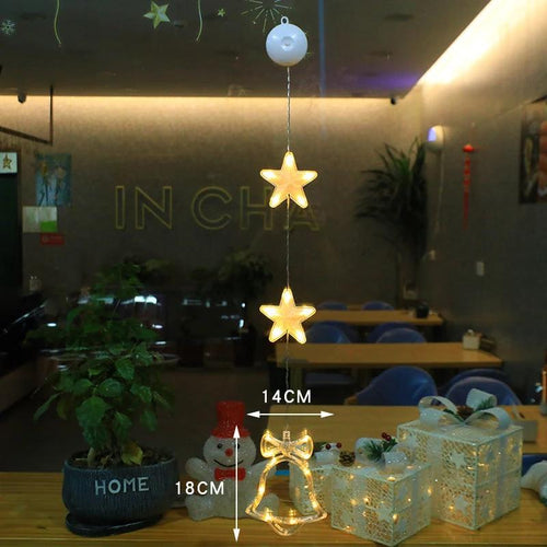 Mandotos Christmas 3-piece LED star hanging lights with suction cups, battery-powered home decor decoration.