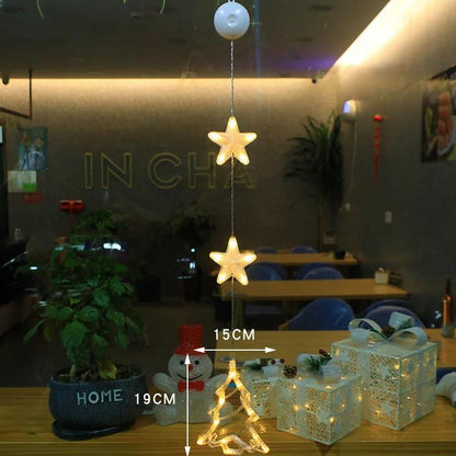 Mandotos Christmas 3-piece LED star hanging lights with suction cups and battery power, ideal for home holiday decor.