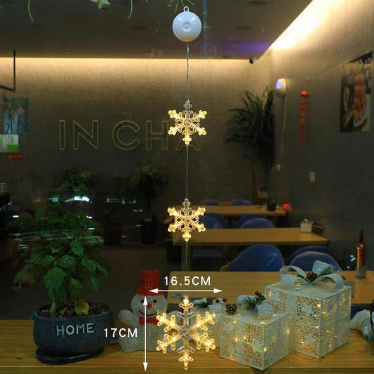 Mandotos Christmas 3-piece LED star hanging lights with suction cups, battery-powered home decor decoration.
