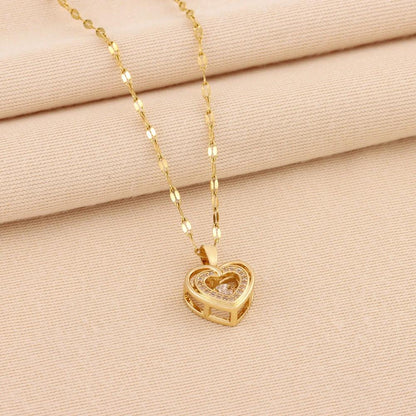 Double-layer love necklace with rhinestone accents and titanium steel pendant, by MANDOTOS, featuring elegant layered jewelry design.