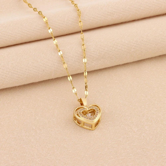 Double-layer love necklace with rhinestone accents and titanium steel pendant, by MANDOTOS, featuring elegant layered jewelry design.