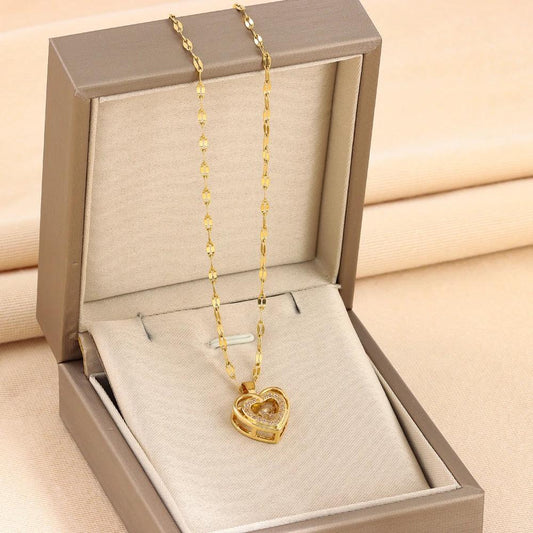 Double-layer love necklace with rhinestone accents and titanium steel pendant by MANDOTOS, showcasing a stylish and elegant jewelry piece.